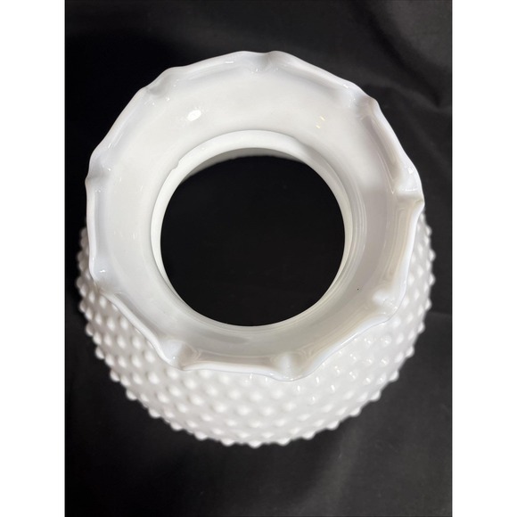 Vintage White Milk Glass Ruffled Top Hobnail Hurricane Lamp Shade 7" Fitter - Picture 4 of 10